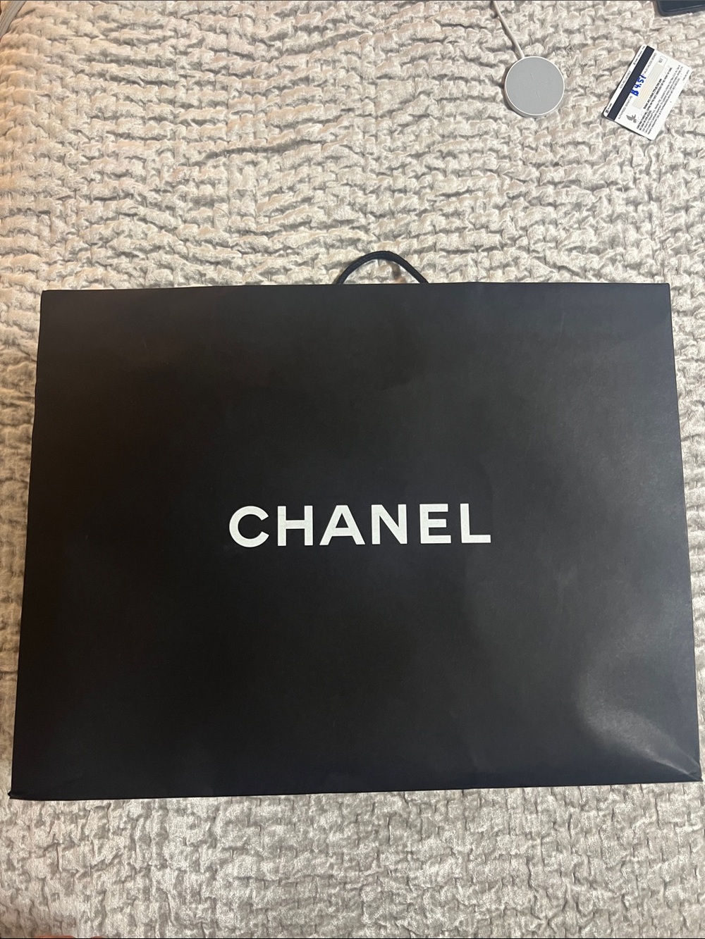 CHANEL Black and White Branded Shopping Bag